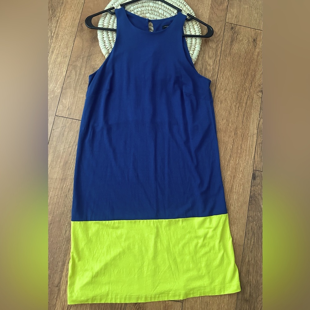 Ann Taylor Navy and Lime Colorblock Midi Dress